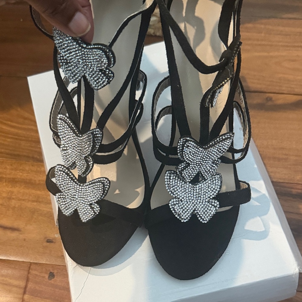 Black Rhinestone Butterfly Strappy Heels